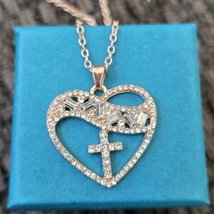Crystal Heart Cross Necklace